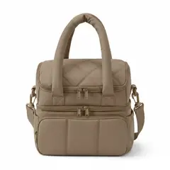 GENERICO - LONCHERA BEIGE OSCURO TÉRMICA PARA ALIMENTOS TIPO PUFFER - DOBLE COMPARTIMIENTO