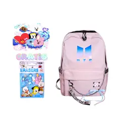 GENERICO - Mochila porta laptop diseño Kpop BTS mas set x 4 mini borradores