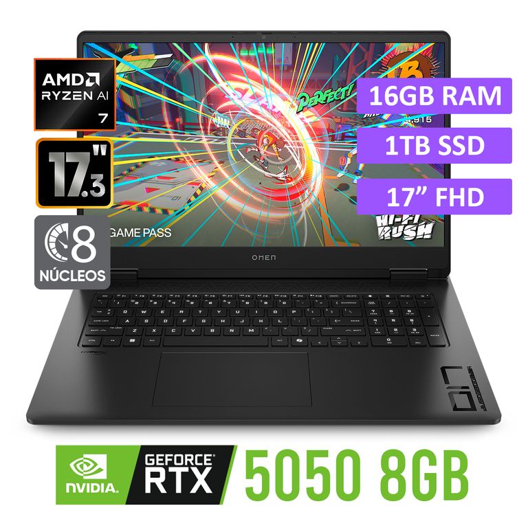 Laptop OMEN 17-DB1001la AMD Ryzen AI 7 350 Ram 16GB SSD 1TB RTX 5050 17" FHD Win11