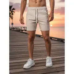 ENKI - Bermuda Urbana Hombre Hueso Drill Stone Casual Moderna