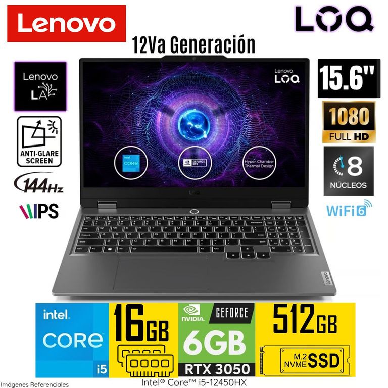Laptop Gamer LOQ Intel Core i5 12450HX 16GB RAM 512GB SSD 6GB RTX 3050 15.6" FHD