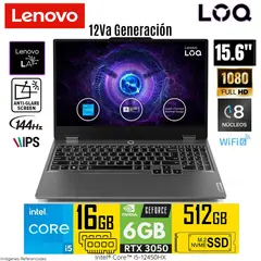 LENOVO - Laptop Gamer LOQ Intel Core i5 12450HX 16GB RAM 512GB SSD 6GB RTX 3050 15.6" FHD
