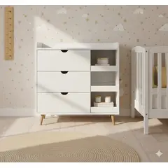 NACIONAL - Cómoda Infantil De Melamina 3 Cajones Con Estantes - IBIZA