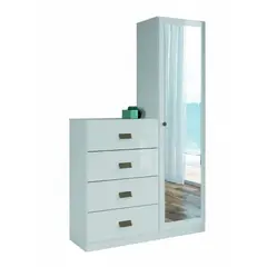 NACIONAL - Cómoda Con Armario y espejo Minimalista De Melamina 4 Cajones - ISA