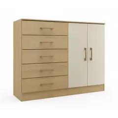 NACIONAL - Cómoda De Melamina Con Armario 5 Cajones - NATURA