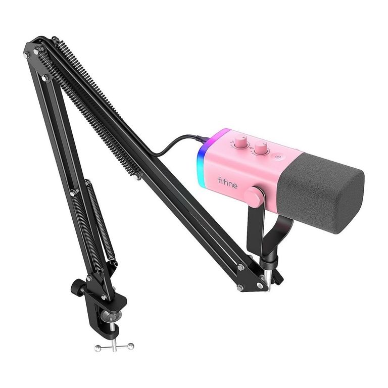 - Micrófono Ampligame AM8T XLRUSB Incluye Brazo - Rosado