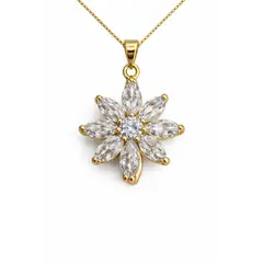 GENERICO - Collar mujer acero inoxidable dorado con colgante flor de brillo