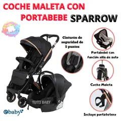 EBABY - COCHE MALETA REVERSIBLE CON PORTABEBE SPARROW EB170 - NEGRO