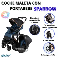 EBABY - COCHE MALETA REVERSIBLE CON PORTABEBE SPARROW EB170 - AZUL