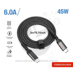GENERICO - CABLE TIPO-C A TIPO-C 6A 45W CARGA RÁPIDA Y TRANSFERENCIA DE DATOS