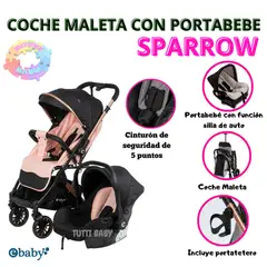 EBABY - COCHE MALETA REVERSIBLE CON PORTABEBE SPARROW EB170 - ROSADO