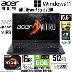 ACER - Laptop Nitro V15 ANV15-41-R68F AMD Ryzen 7 7735HS 16GB RAM 512GB SSD RTX 3050-6GB 15.6" FHD 144Hz