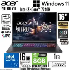 ACER - Laptop Nitro V16 ANV16S-71-7771 Intel Core 7 240H 16GB RAM 1TB SSD RTX 5060-8GB 16" WUXGA 180HZ