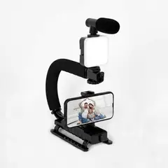 GENERICO - ESTABILIZADOR DE CÁMARA PORTÁTIL CON MICRÓFONO Y LUZ LED