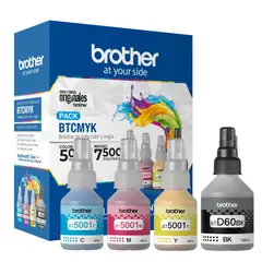 BROTHER - Pack de Tintas BTD60BK y BT5001 Color Negro Cian Magenta Amarillo