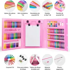 GENERICO - Mega Set de Arte y Dibujo Creativo para Niños De 208 Piezas - Rosado