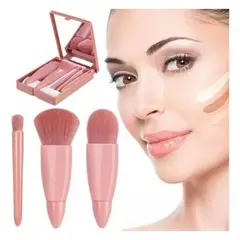 GENERICO - Juego de 5 Mini Brochas con Estuche y Espejo Nude