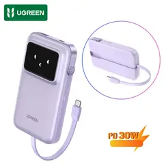 UGREEN - Power Bank 10000mah Carga Rapida 30W Con Cable Integrado USB-C Portátil Ultra Compacto