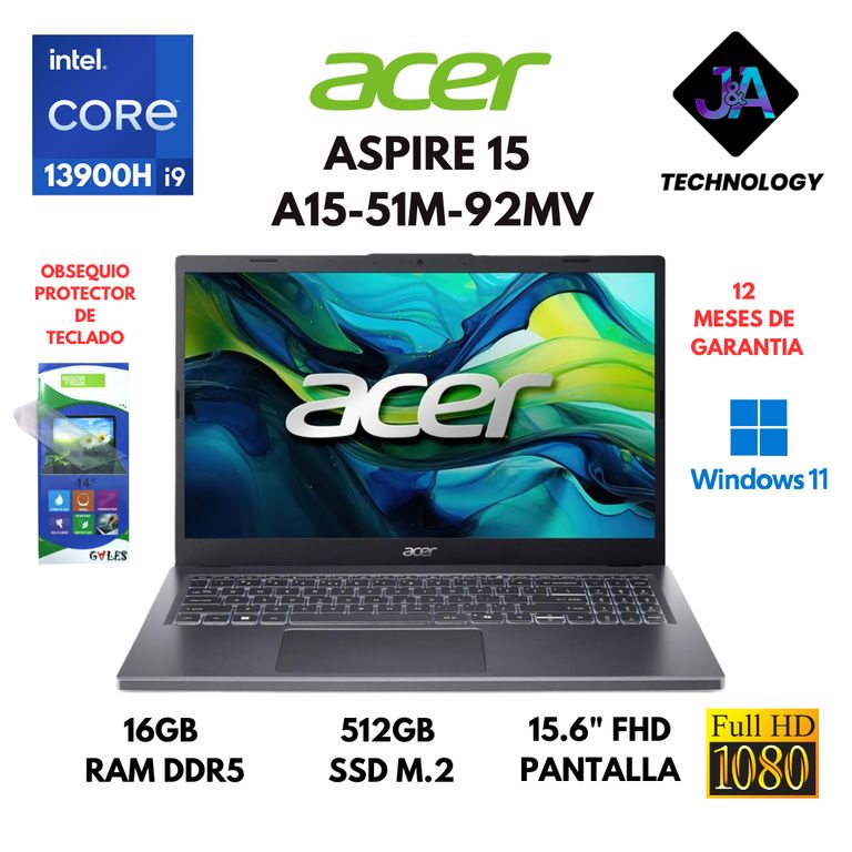 LAPTOP ASPIRE 15 A15-51M-92MV CORE I9 13900H 16GB RAM 512GB SSD 15.6" FHD WINDOWS 11