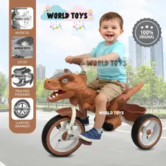 BABY - Triciclo Guiador Musical «DINOROAD» con Luces Coffee