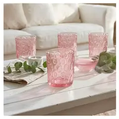 GENERICO - SET DE 6 VASOS DE VIDRIO BAJOS COPO ROSADO 330 ML