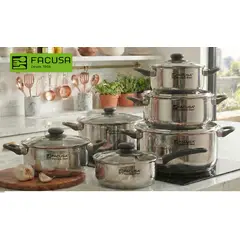FACUSA - Juego de Ollas 12 Piezas con tapa de Vidrio