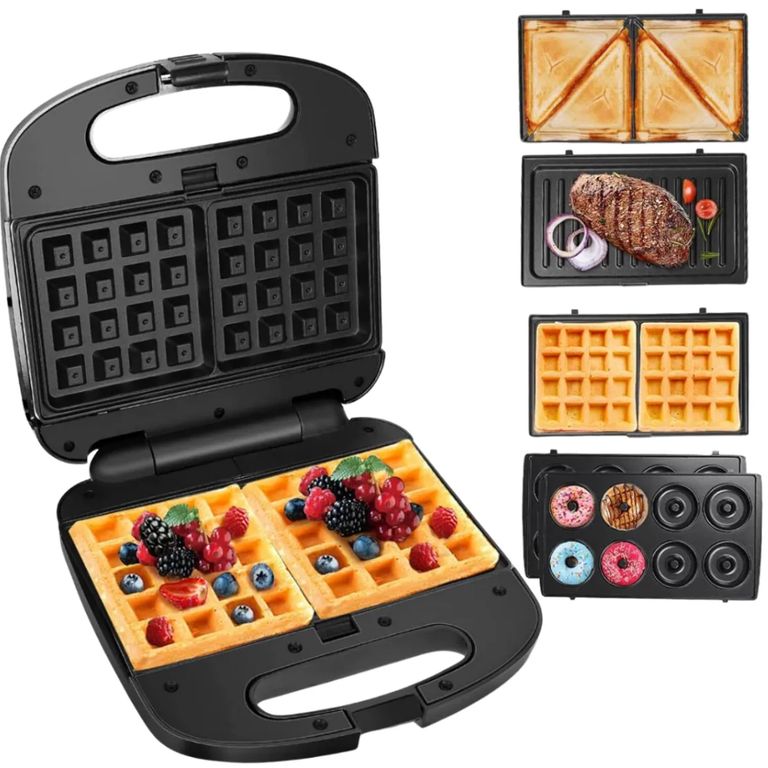 Sandwichera 4 en 1 Para Postres Desayunos Donas Waflera Parrilla 850W RAF