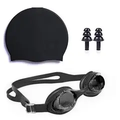 GENERICO - KIT DE LENTES NATACIÓN CON TAPON OÍDOS + GORRO LICRA NIÑOS Negro