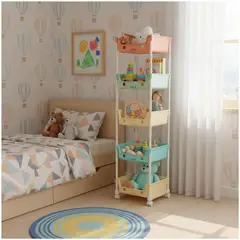 GENERICO - Estante Organizador de Juguetes Kawaii Multiusos Plegable de 5 Niveles con Ruedas