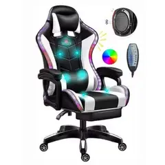 OEM - Silla Gamer Con Luz Rgb Reposapiés Altavoces Y Masajeador Lumbar Reclinable COLOR BLANCONEGRO