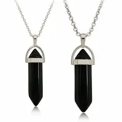 GENERICO - Collares de Pareja Piedra Ónix Negro Acero Inoxidable Hombre y Mujer Pack 2