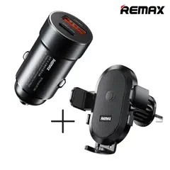 REMAX - Cargador de Auto 15W 3A RCC361 + Soporte Holder Para Celulares RM-C02