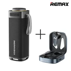 REMAX - Parlante Portátil Bluetooth 30W RB-M22 Negro + Audífonos Bluetooth TWS-48