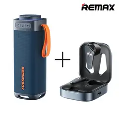 REMAX - Parlante Portátil Bluetooth 30W RB-M22 Azul + Audífonos Bluetooth TWS-48