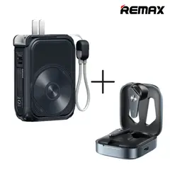 REMAX - Power Bank 10000mAh Inalámbrico Magnético 15W Con Cable y Enchufe RPP-116 + Audífonos TWS-48
