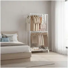 GENERICO - Colgador Organizador de Ropa y Zapatos 2 Niveles 4 Barras 180x73x44cm - Blanco - M