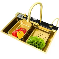 GENERICO - Lavadero Multifuncional de Lujo Dorado Doble Poza con Accesorios Premium