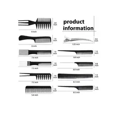 GENERICO - KIT PROFESIONAL DE PEINES SET X10 PIEZAS NEGRO