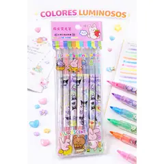 GENERICO - Resaltadores fluorescentes kawaii 6 colores
