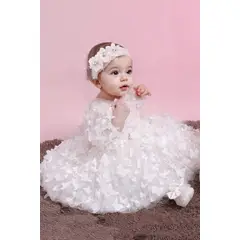 GENERICO - Vestido Blanco Mariposas Niña 9 meses a 1 año + Vincha