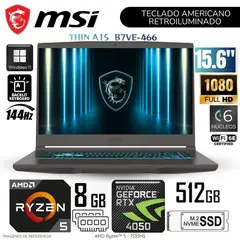 MSI - Laptop Thin A15 B7VE-466 AMD Ryzen 5-7535HS 8GB RAM 512GB SSD 15.6" FHD RTX4050-6GB WIN11 144Hz