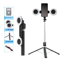 GENERICO - Trípode Palo Selfie Stick con Control Bluetooth Doble Aro Luz Led 1. 70 MT
