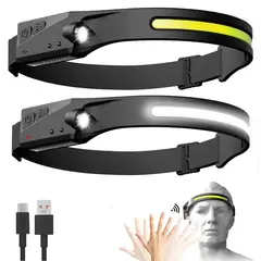 OEM - Pack de 2 Linternas Frontales LED Recargables con Sensor Manos Libres y Batería USB-C