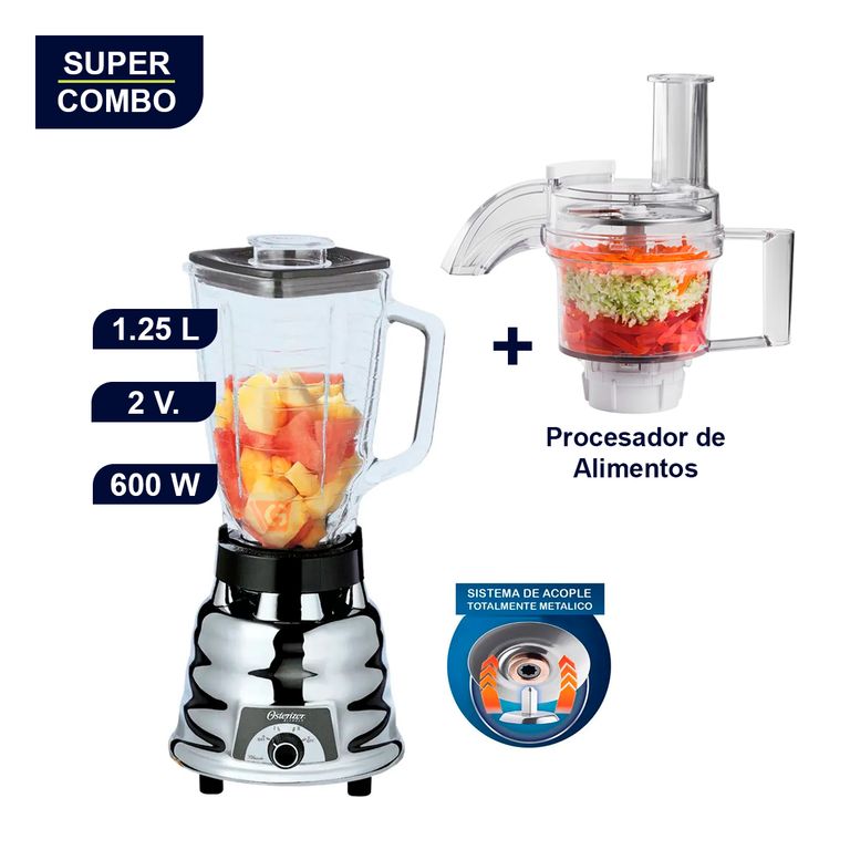 COMBO LICUADORA 1.25L DE 2 VELOCIDADES 250-22 + PROCESADOR DE ALIMENTOS Oster® BLSTFP-W00