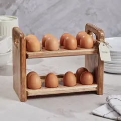 HANA - PORTA HUEVOS DE MADERA CON ASAS HANDMADE