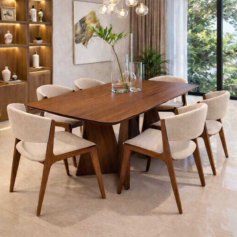 JUEGO DE COMEDOR 6 SILLAS EVA NOGAL BEIGE