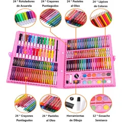 GENERICO - Set de Arte Set lápices de Colores Acuarelas 168 pzs - Rosado