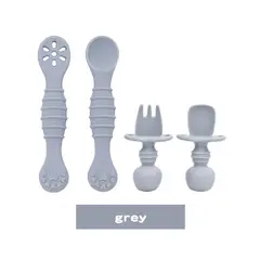 GENERICO - Set de 4 Piezas de Cucharas de Silicona para Bebés Gris