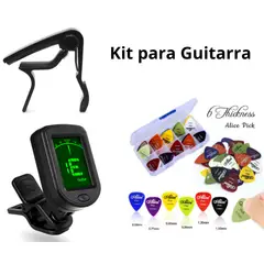 GENERICO - Capotraste Set 30 Puas y Afinador Kit para Guitarra Eléctrica Acustica