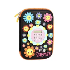 GENERICO - Cartuchera Infantil con Calculadora Diseño Flores 3D PREMIUM